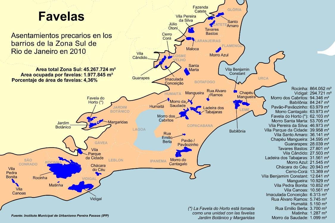 नक्शे के favelas के दक्षिणी क्षेत्र के रियो डी जनेरियो