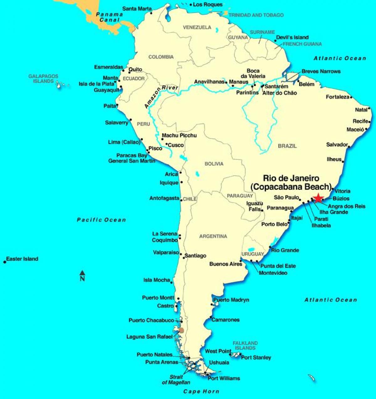 नक्शे के रियो डी जनेरियो में दक्षिण अमेरिका